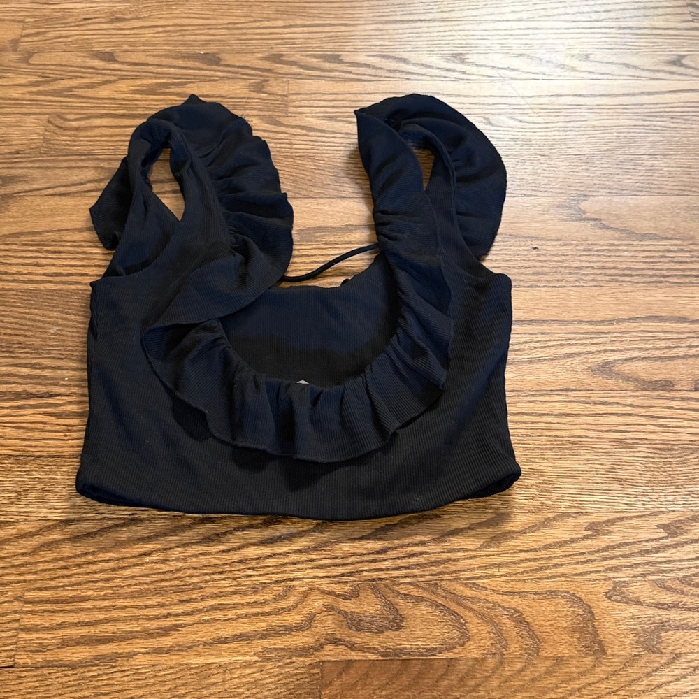 Superdown Black Ruffled Crop Top Size Small - Picture 3 of 3